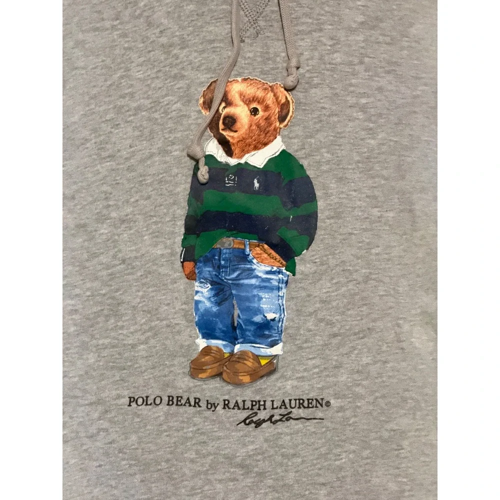 Polo Ralph Lauren Mens Polo Bear Hoodie Heather Gray Graphic Sweatshirt Small - Picture 2 of 7